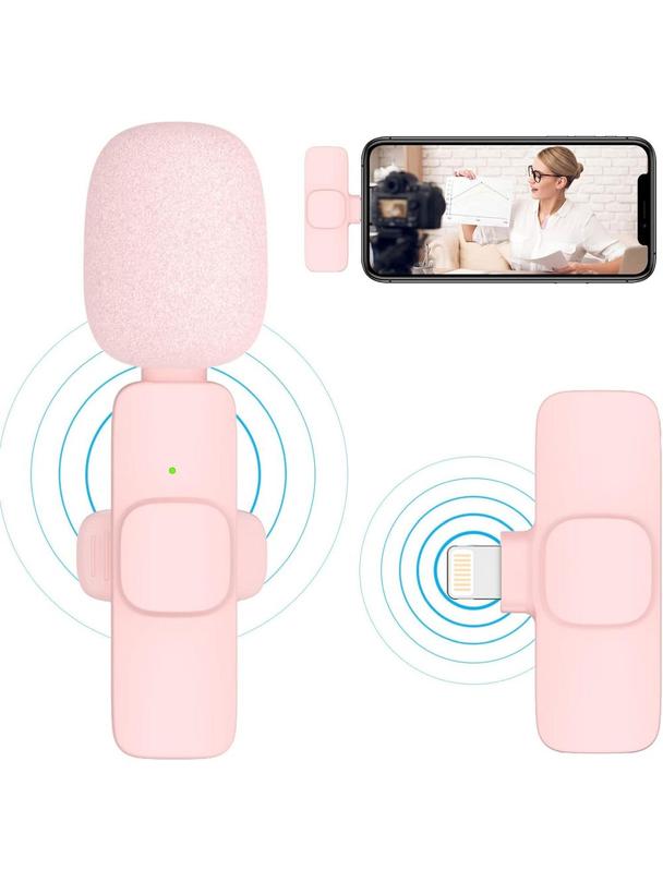 Mikrofon krawatowy bezprzewodowy Lightning podwójny z długim włosiem (2 w zestawie) K1 różowy