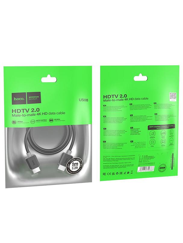 Kabel HDMI do HDMI Hoco ver. 2.0 4K/60Hz 1 m US08 czarny