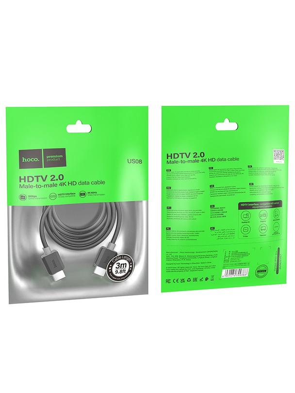 Kabel HDMI do HDMI Hoco ver. 2.0 4K/60Hz 3 m US08 czarny