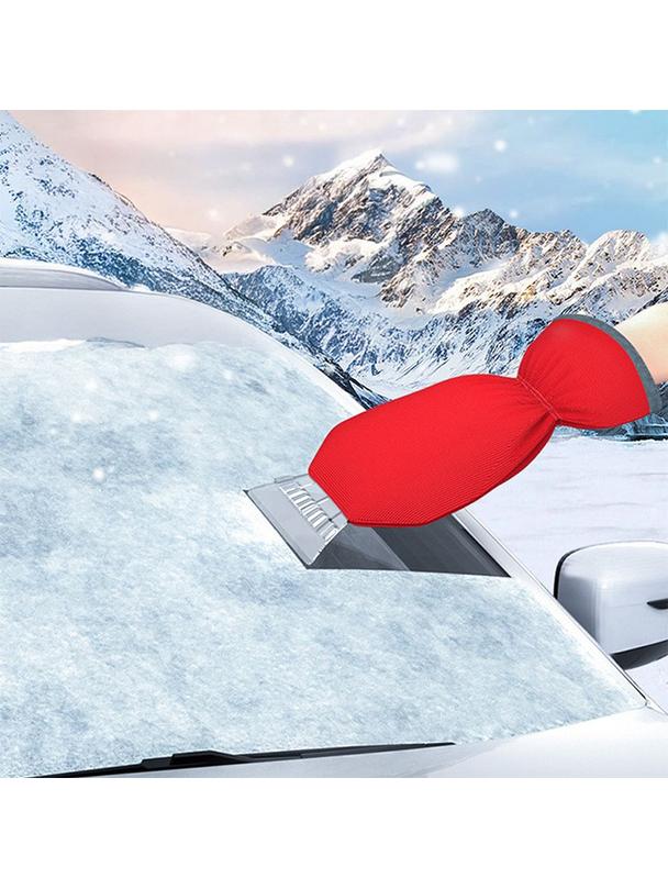 Skrobaczka do odśnieżania auta z rękawicą czerwona