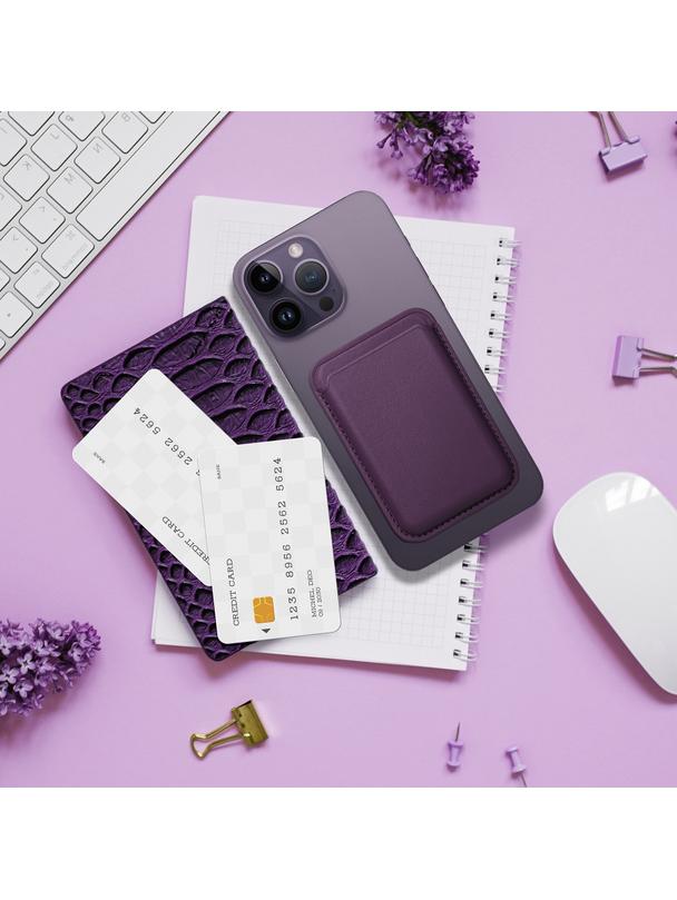 Portfel magnetyczny na karty LEATHER MAG WALLET kompatybilny z MagSafe  ciemny fioletowy