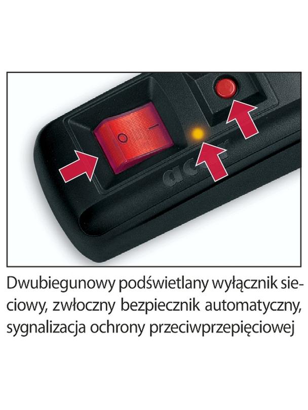 Listwa zasilająca 5 gniazd ACAR F5 1,5 m czarna