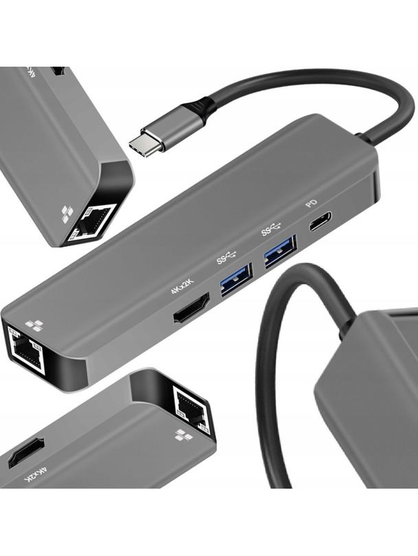 Adapter HUB 5w1 USB C ART OEM-C15-1 srebrny