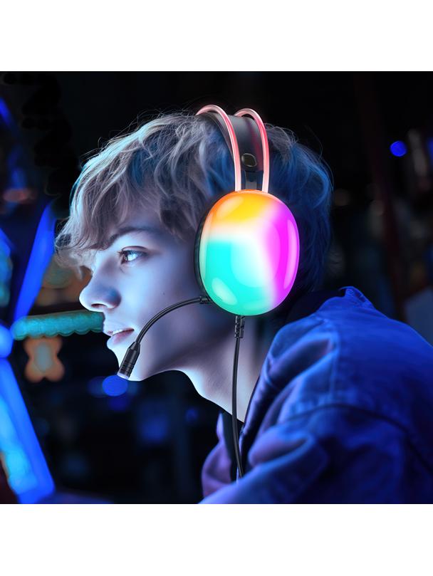 Słuchawki przewodowe nauszne gamingowe USB A Hoco 2 m W109 PLUS czarne