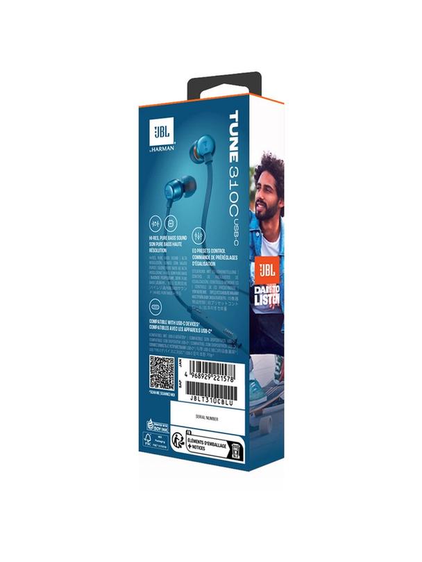 Słuchawki przewodowe douszne USB C JBL Tune 310C niebieskie