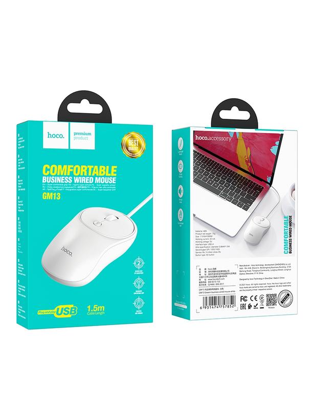Myszka przewodowa Hoco USB A 1600 dpi GM13 biała