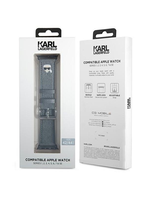 KARL LAGERFELD pasek silikonowy do APPLE Watch KLAWLOKHG (SAFFIANO KH 42 / 44 mm ) srebrny