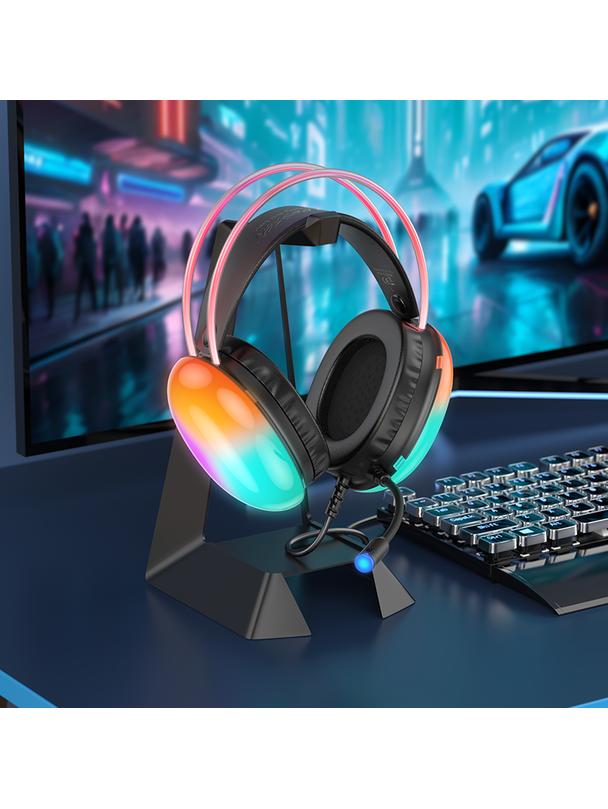 Słuchawki przewodowe nauszne gamingowe USB A Hoco 2 m W109 PLUS czarne