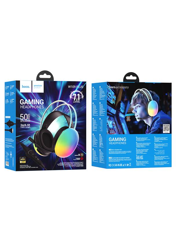 Słuchawki przewodowe nauszne gamingowe USB A Hoco 2 m W109 PLUS czarne