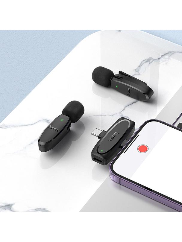 Mikrofon krawatowy bezprzewodowy Lightning / USB C Hoco 2 szt L15 czarny