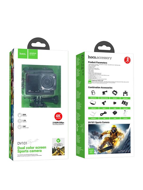 Kamera sportowa Hoco z dwoma wyświetlaczami 1,3" + 2" 4K/30fps DV101 czarna