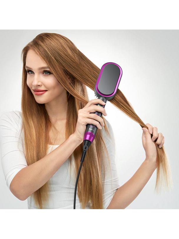 Prostownica do włosów Hoco z grzebieniem oraz wyświetlaczem HP44 czerwony róż