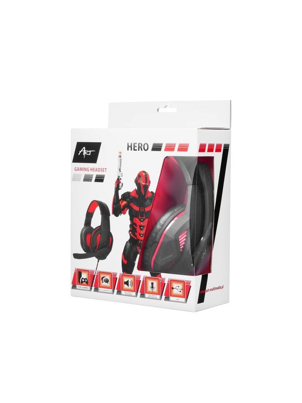 Słuchawki przewodowe nauszne USB A Art gamingowe z mikrofonem Hero czarne