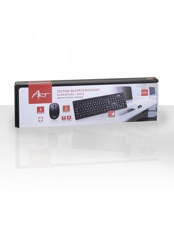 ART bezprzewodowy zestaw klawiatura QWERTY + myszka + podkładka 2,4G AK-48A czarny