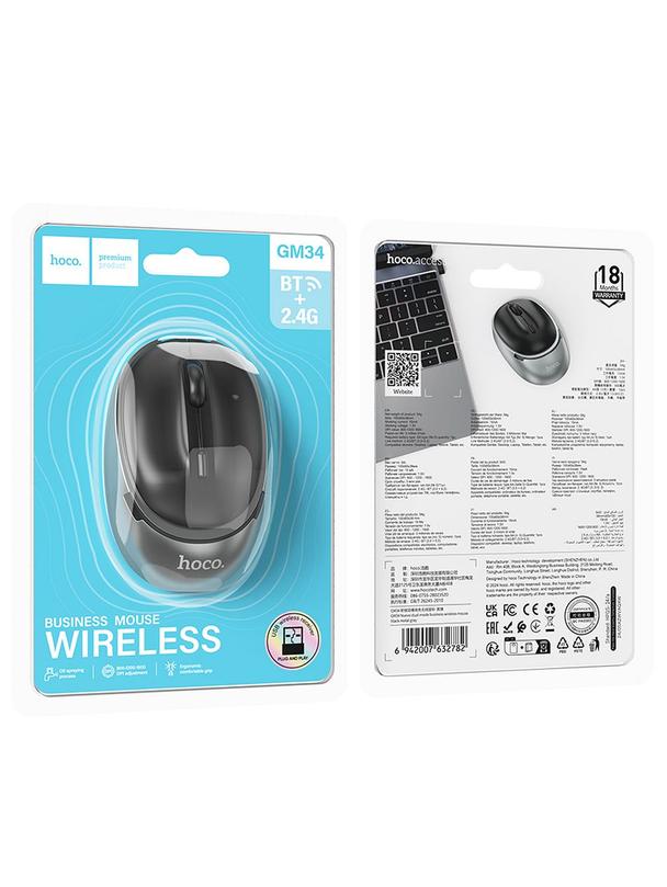Myszka bezprzewodowa Hoco 2,4G 1600 dpi GM34 szaro czarna