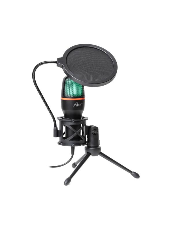 Mikrofon pojemnościowy Art z membraną stojący podświetlany tripod AC-02 czarny