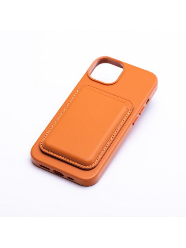Portfel magnetyczny na karty LEATHER MAG WALLET kompatybilny z MagSafe  pomarańczowy