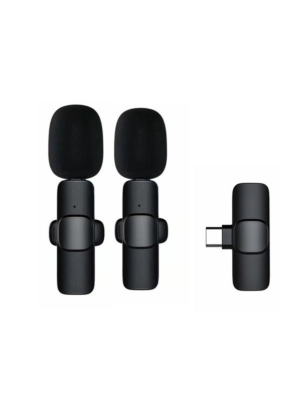 Mikrofon krawatowy bezprzewodowy Typ C podwójny (2 w zestawie) K1 czarny