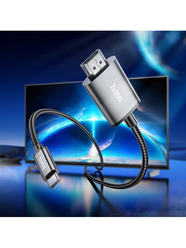 Kabel USB C do HDMI Hoco 4K 30Hz 2 m UA27 stalowy szary