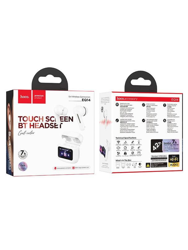 Słuchawki bezprzewodowe douszne Hoco z ekranem dotykowym TWS EQ14 białe