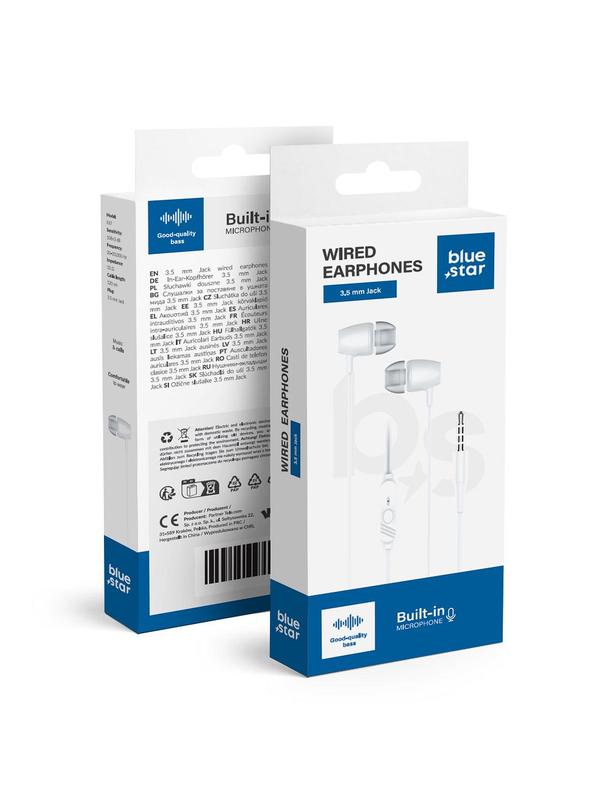 Słuchawki przewodowe douszne Jack 3,5 mm Blue Star PA-E67 1,2 m białe