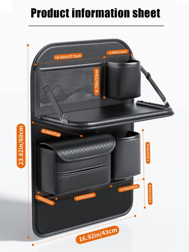 Organizer samochodowy na fotele przednie składany z przegródkami D03-B czarny