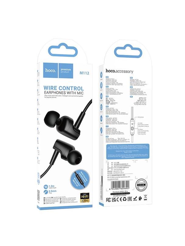 Słuchawki przewodowe douszne Jack 3,5 mm Hoco M112 czarne