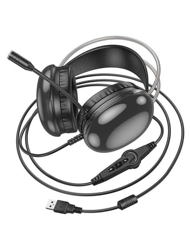Słuchawki przewodowe nauszne gamingowe USB A Hoco 2 m W109 PLUS czarne