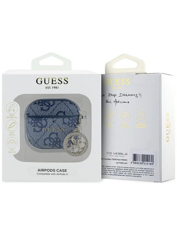 GUESS futerał do APPLE AirPods 4 GUA4P4E4CDB (PU 4G W/ Strass Charm) niebieski