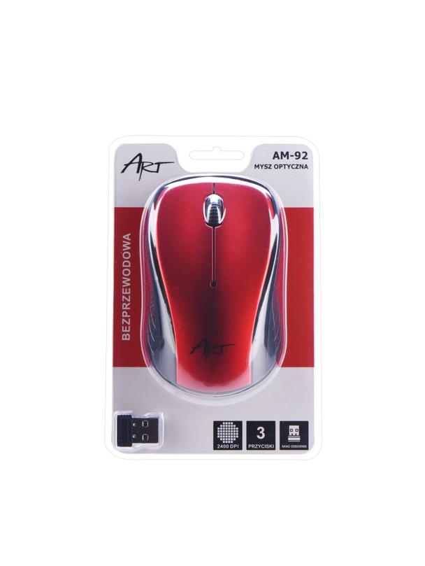ART myszka komputerowa bezprzewodowa 2400 dpi AM-92 czerwona