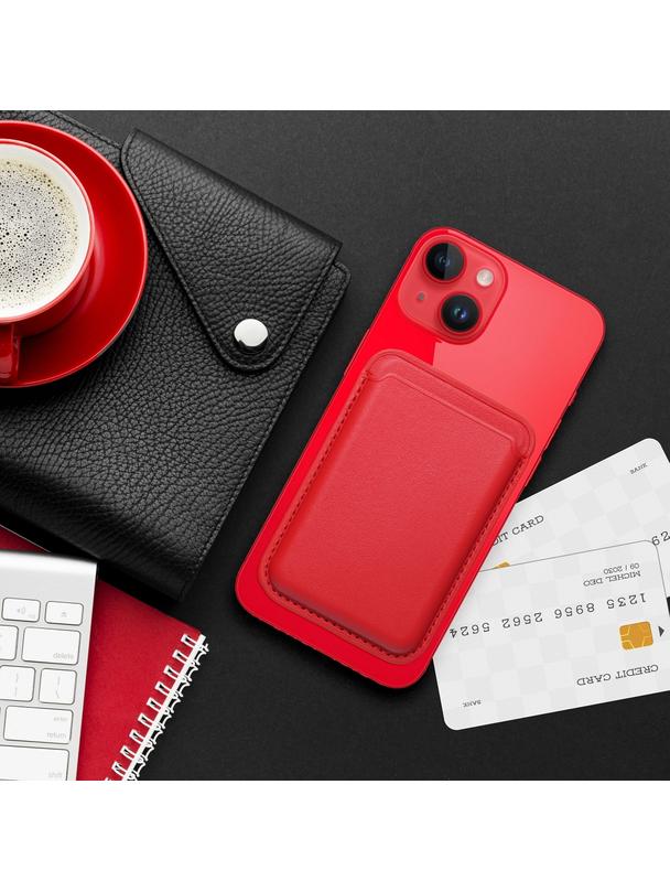 Portfel magnetyczny na karty LEATHER MAG WALLET kompatybilny z MagSafe  czerwony
