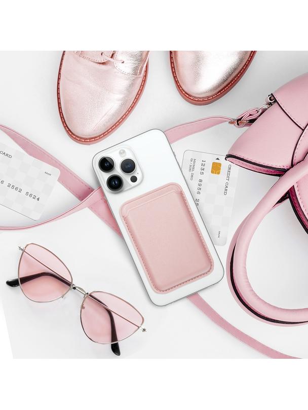 Portfel magnetyczny na karty LEATHER MAG WALLET kompatybilny z MagSafe  jasny różowy