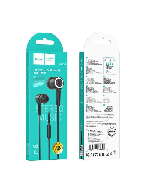Słuchawki przewodowe douszne Jack 3,5 mm Hoco M104 czarne