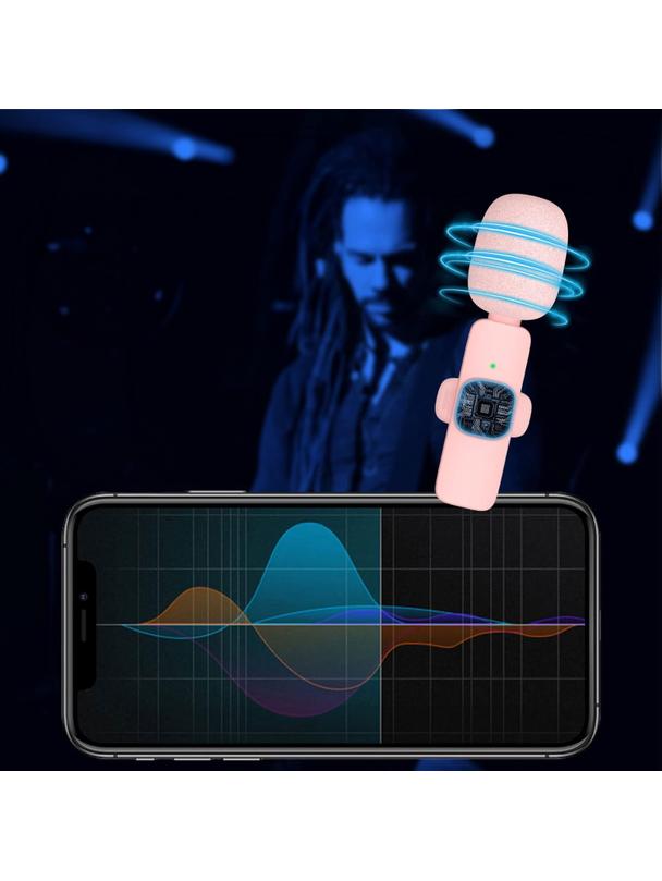 Mikrofon krawatowy bezprzewodowy Lightning podwójny z długim włosiem (2 w zestawie) K1 różowy