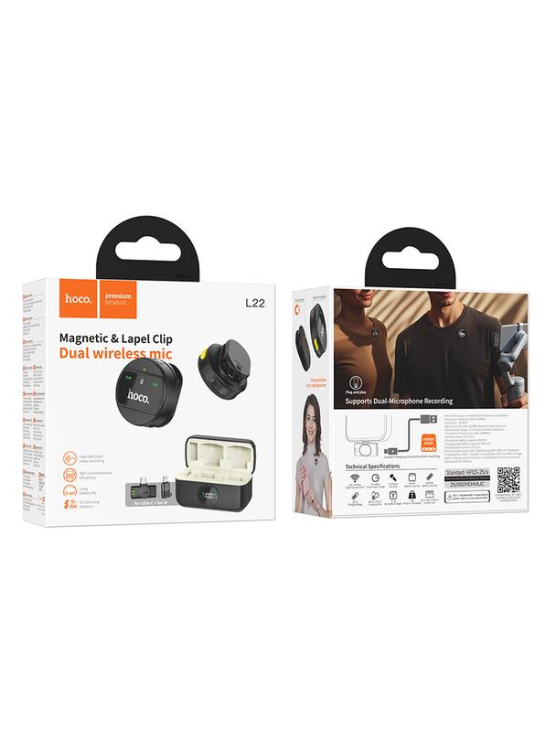 Mikrofon bezprzewodowy 2w1 Lightning / USB C Hoco L22 czarny