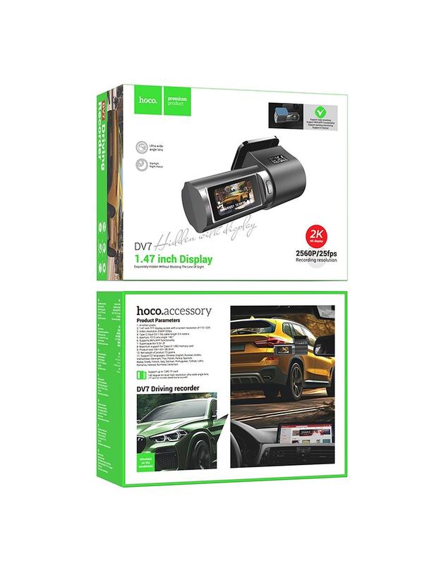 Kamera samochodowa Hoco z wyświetlaczem 1,47" 2K DV7 czarna