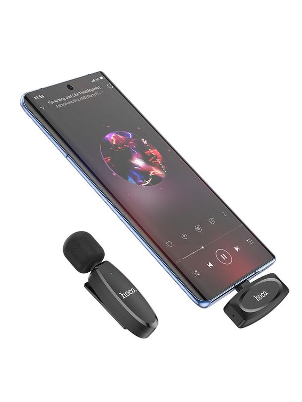 Mikrofon krawatowy bezprzewodowy USB C Hoco L15 czarny