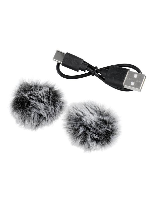 Mikrofon krawatowy bezprzewodowy Lightning podwójny z długim włosiem (2 w zestawie) K1 czarny