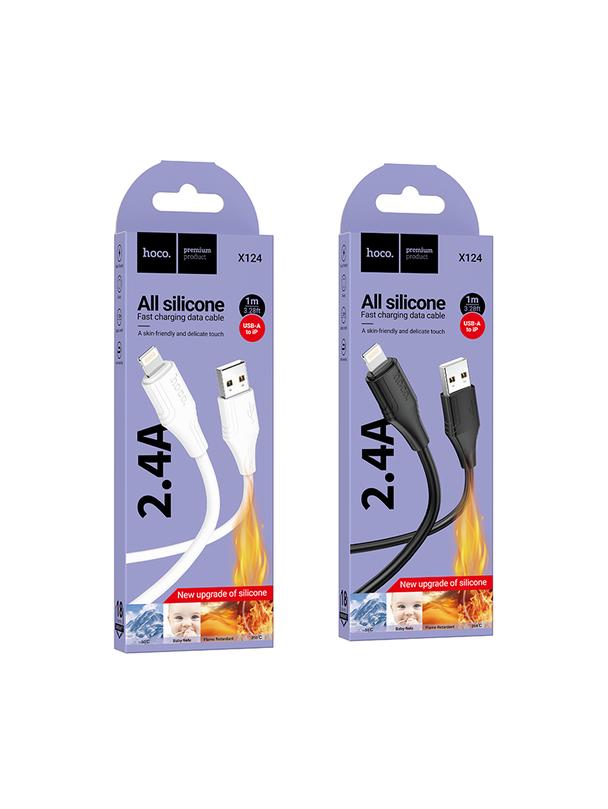 Kabel USB A do Lightning Hoco 2,4A silikonowy 1 m X124 czarny