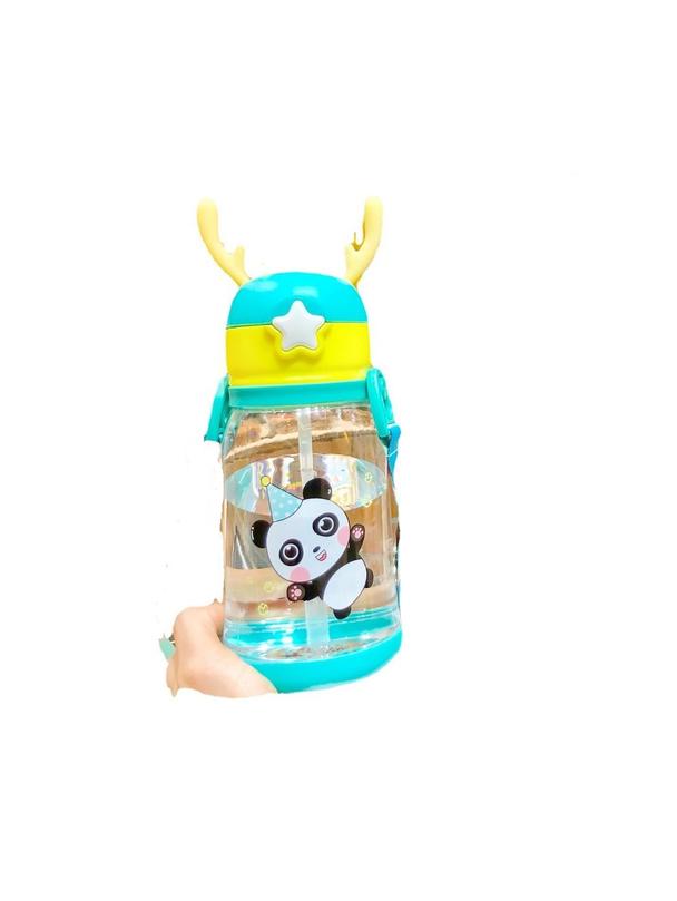 Butelka / bidon na wodę ze słomką i smyczą dla dzieci 500 - 600 ml zielona