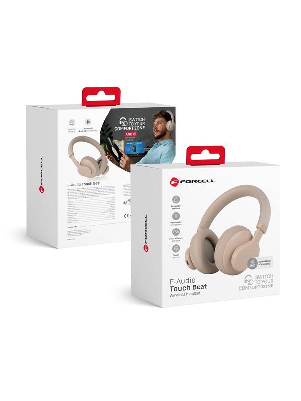 Słuchawki bezprzewodowe nauszne Forcell F-Audio Touch Beat ANC beżowe