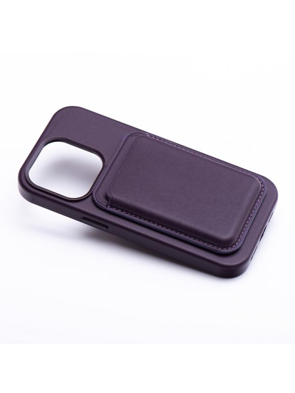 Portfel magnetyczny na karty LEATHER MAG WALLET kompatybilny z MagSafe  ciemny fioletowy