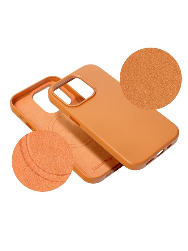 Futerał do iPhone 15 PRO MAX Leather Mag Cover zgodny z MagSafe pomarańczowy