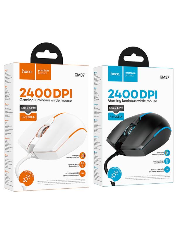 Myszka przewodowa gamingowa Hoco USB A 2400 dpi GM37 biała