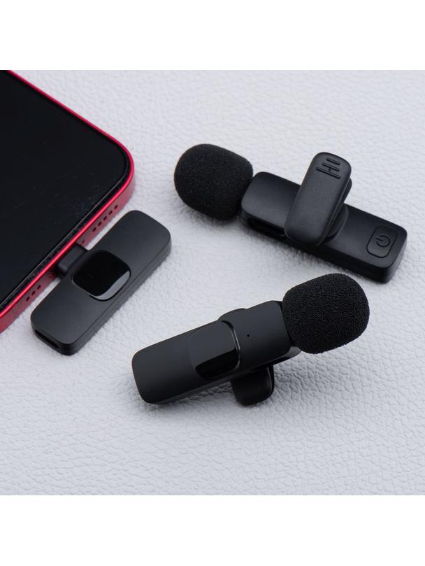 Mikrofon krawatowy bezprzewodowy Typ C podwójny (2 w zestawie) K1 czarny